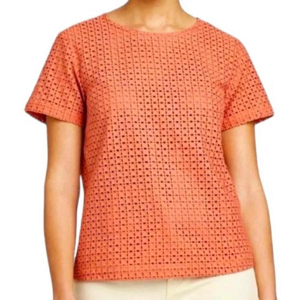 A New Day Women's Coral Eyelet Short Sleeve Top